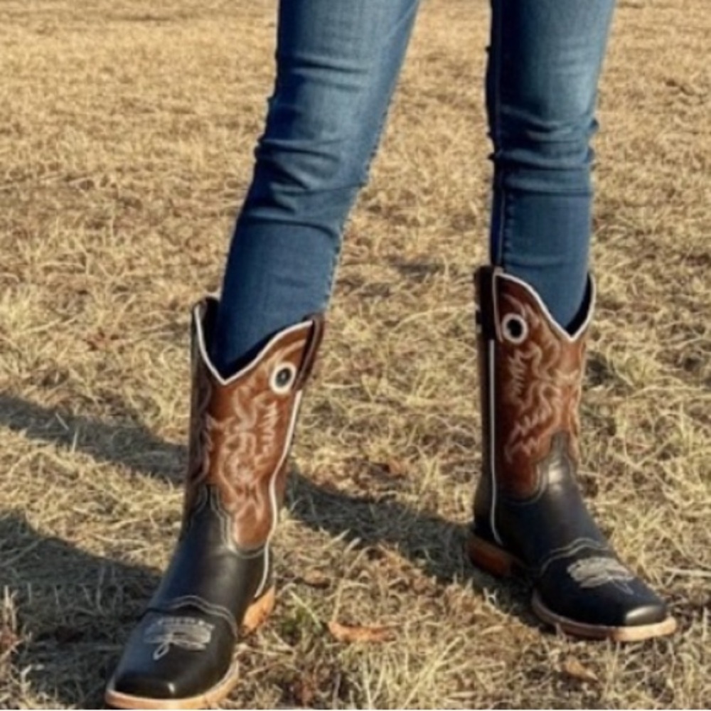 Nwt Texas Country Western Cowboy Boots Black & Brown Leather Size MX 27 US 10